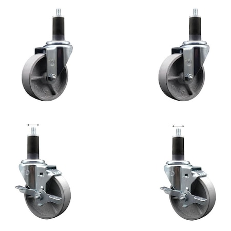 Service Caster 4'' Semi Steel Wheel Swivel 1-1/4'' Expanding Stem Caster Set 2 Brakes, 4PK SCC-EX20S415-SSR-2-TLB-2-114
